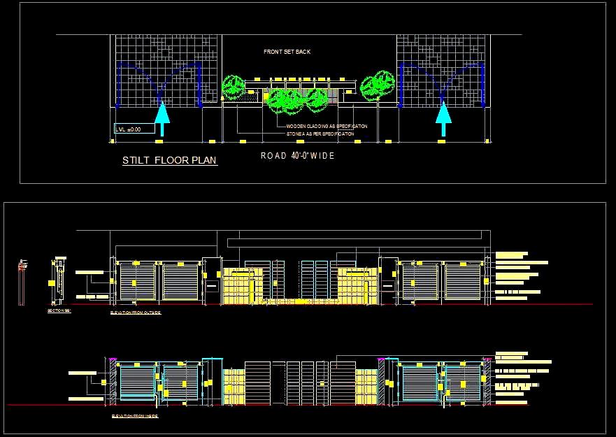 Residential Boundary Wall CAD with Gates and Landscaping